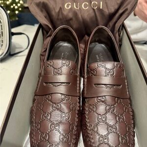 Gucci Men's Embossed Brown Loafers